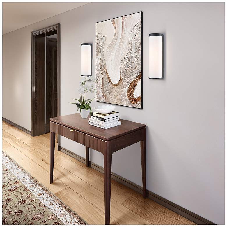 Image 4 High Street 17.99"H 2-Light Black Wall Sconce w/ Eggshell White Hue Shade more views