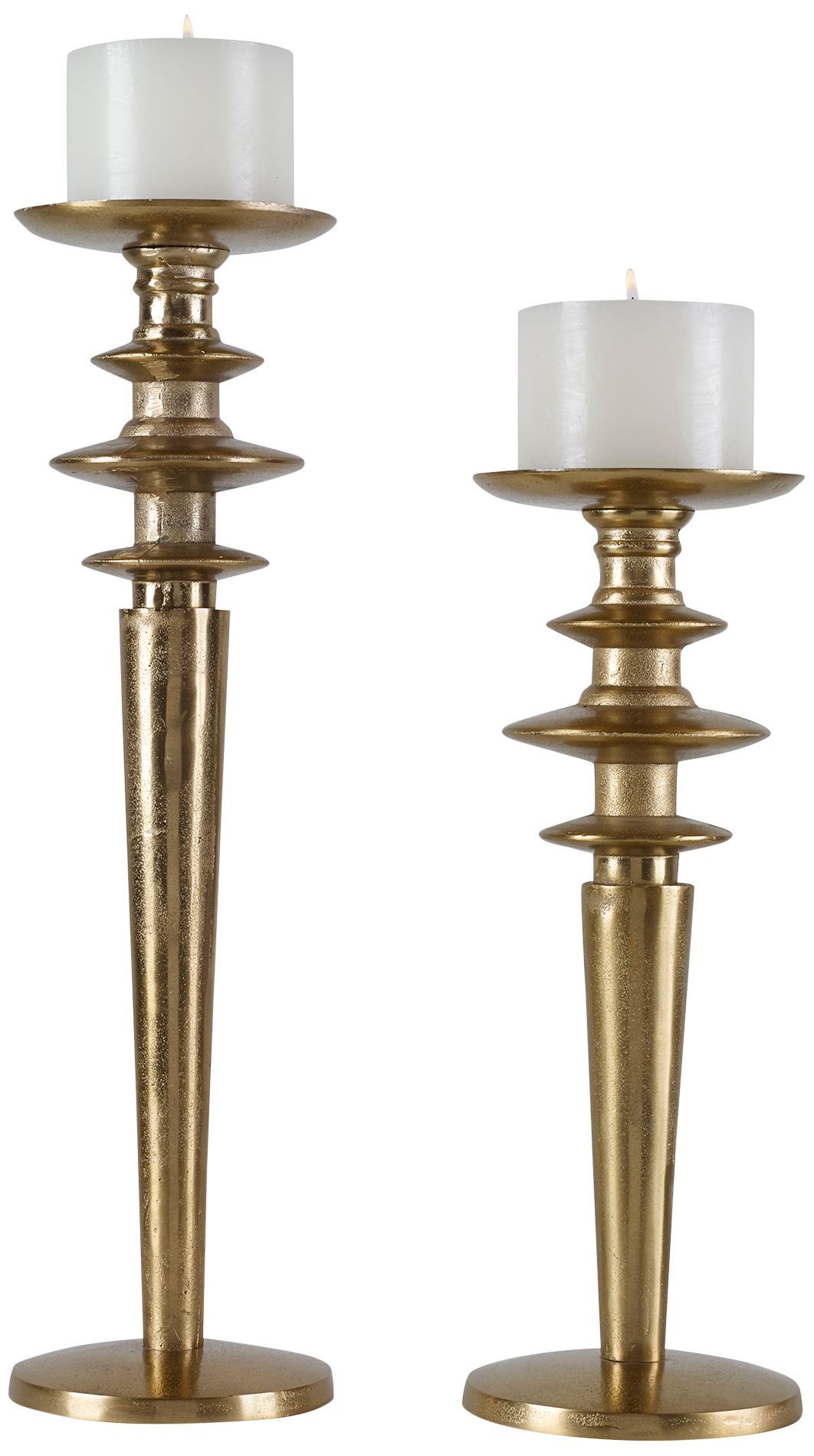 Highclere Light Antique Gold Pillar Candle Holders Set of 2 323H1