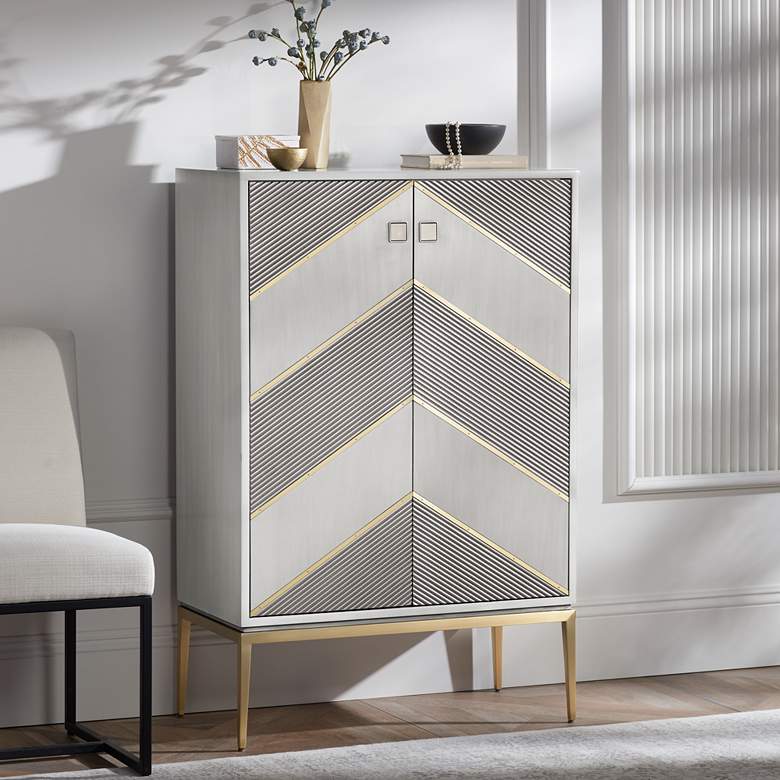 Image 1 Highland 48 1/2" High Gray and Champagne Chevron 2-Door Accent Chest
