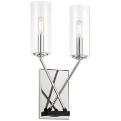 Highland Crossing 17 1/4&quot; High Polished Nickel And Coal Wall Sconce