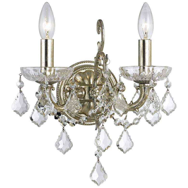 Image 1 Highland Park 12 1/2"H Silver Hand-Cut Crystal Wall Sconce