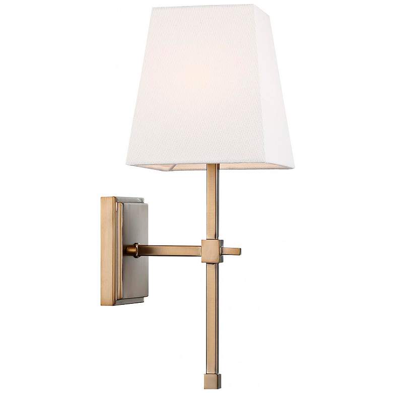 Image 5 Highline 16" High Burnished Brass Wall Sconce w/ Linen Shade more views