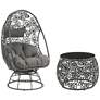 2_Hikre Charcoal Fabric and Black Wicker Teardrop Patio Chair and Side Table