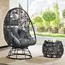 1_Hikre Charcoal Fabric and Black Wicker Teardrop Patio Chair and Side Table