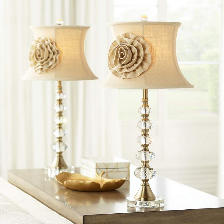 Hilary Flower Shade Crystal Column Table Lamps Set of 2