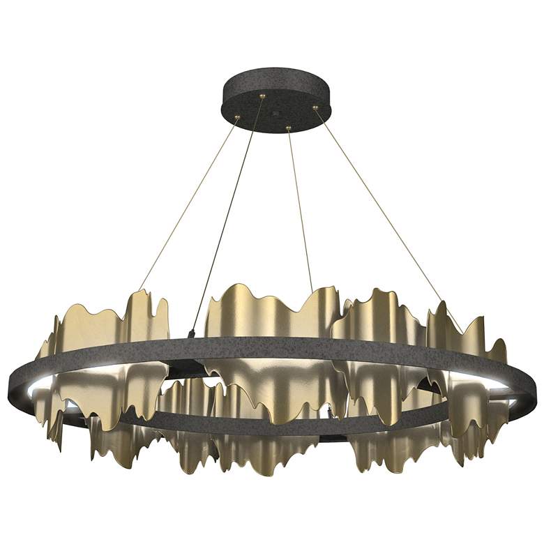 Image 1 Hildene 38"W Brass Accented Circular Natural Iron Standard LED Pendant