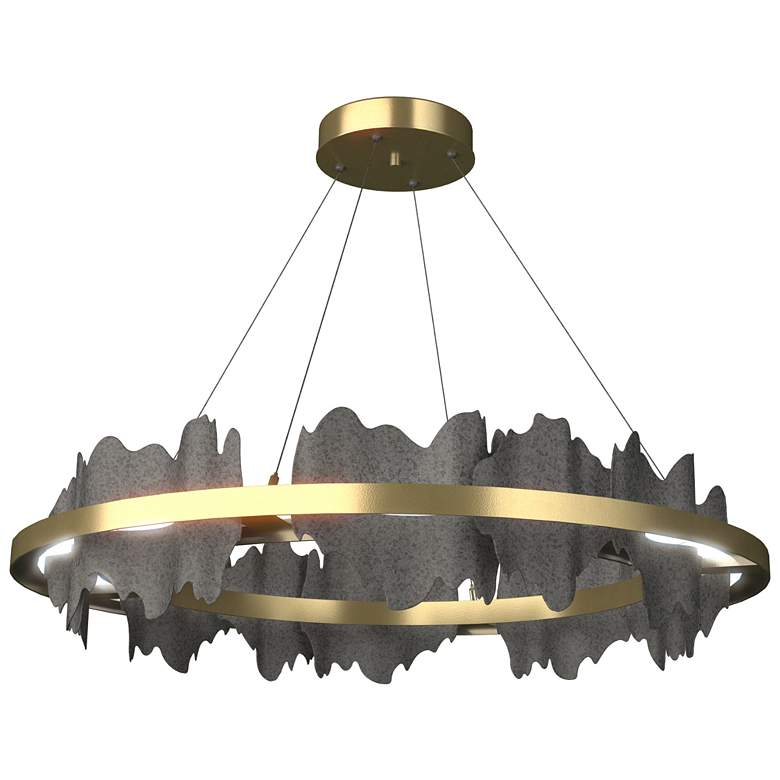 Image 1 Hildene 38"W Natural Iron Accented Circular Brass Standard LED Pendant