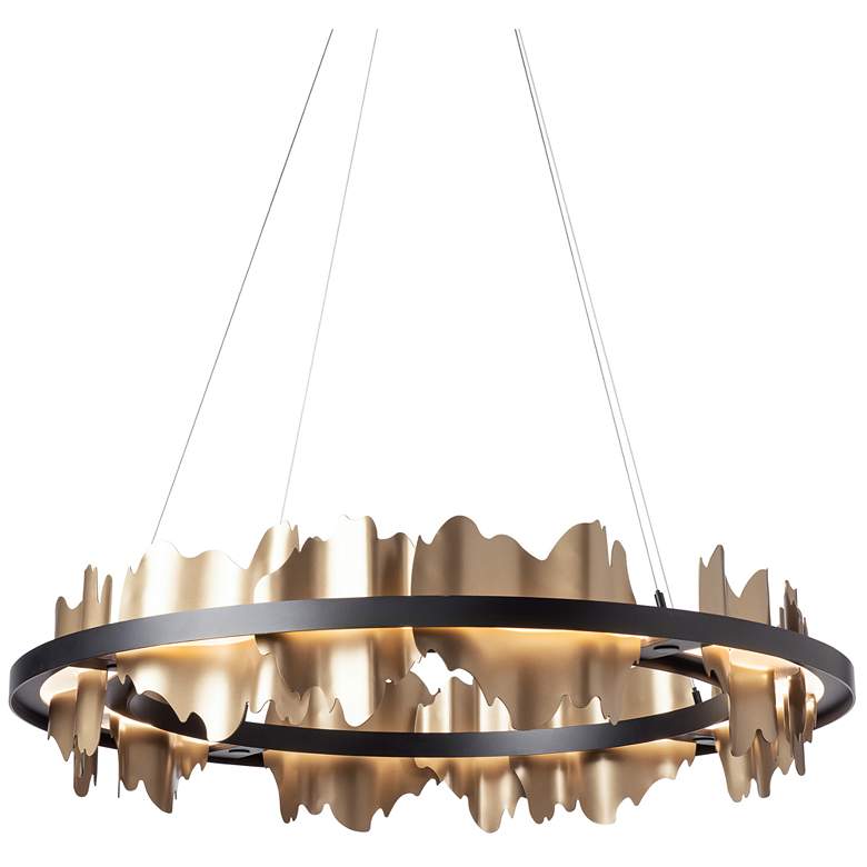 Image 1 Hildene Circular LED Pendant - Black - Gold Accents - Standard Height