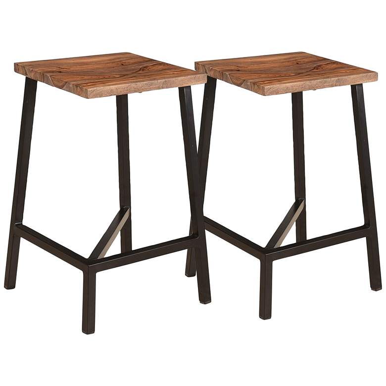 Image 1 Hill Crest 24" Brownstone Black Iron Counter Stools Set of 2