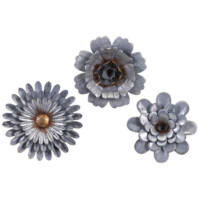Image 1 Hillary Galvanized 3-Piece Metal Wall Flowers Set