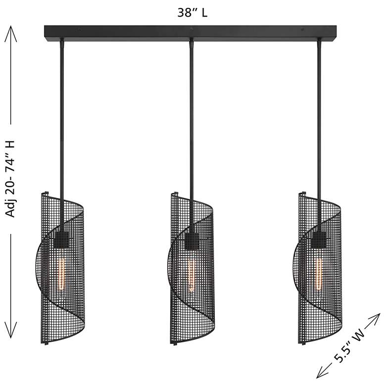 Image 7 Hillbourne 3-Light Linear Chandelier in Matte Black more views
