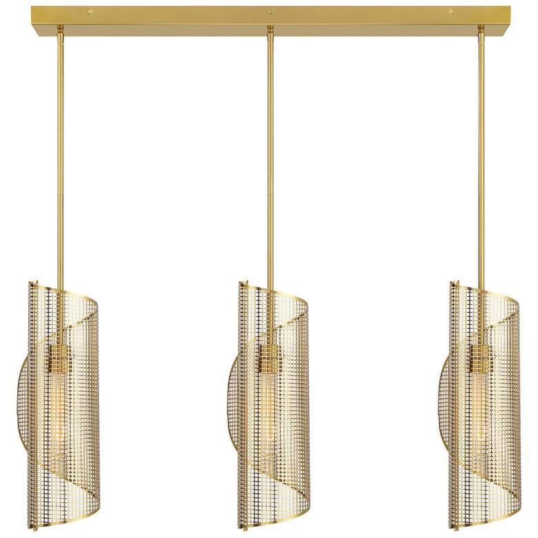 Image 1 Hillbourne 3-Light Linear Chandelier in Warm Brass
