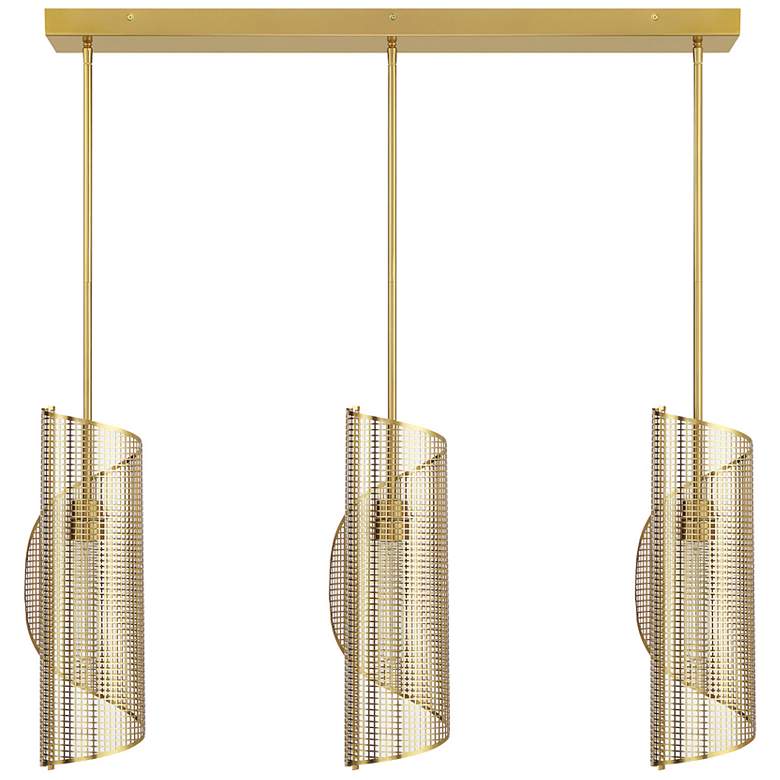 Image 2 Hillbourne 3-Light Linear Chandelier in Warm Brass more views
