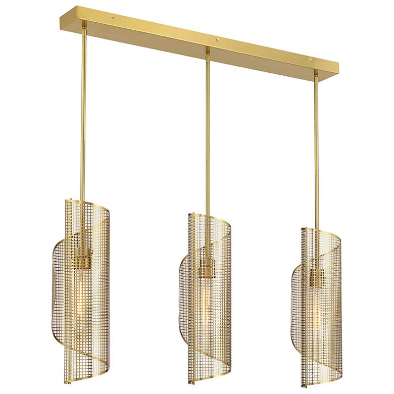 Image 3 Hillbourne 3-Light Linear Chandelier in Warm Brass more views