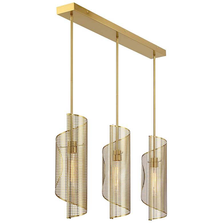 Image 4 Hillbourne 3-Light Linear Chandelier in Warm Brass more views