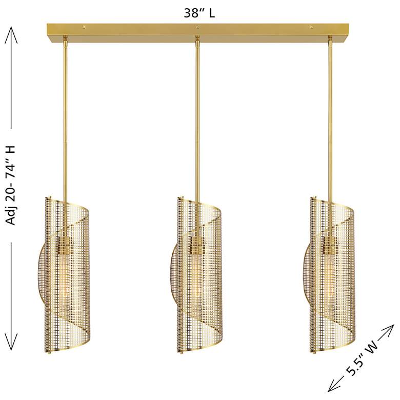 Image 7 Hillbourne 3-Light Linear Chandelier in Warm Brass more views