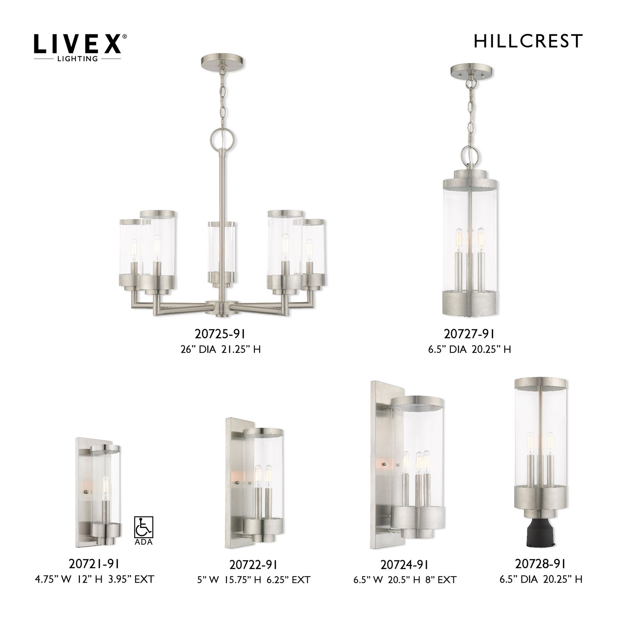Hillcrest 1 Light Brushed Nickel Outdoor ADA Wall Lantern