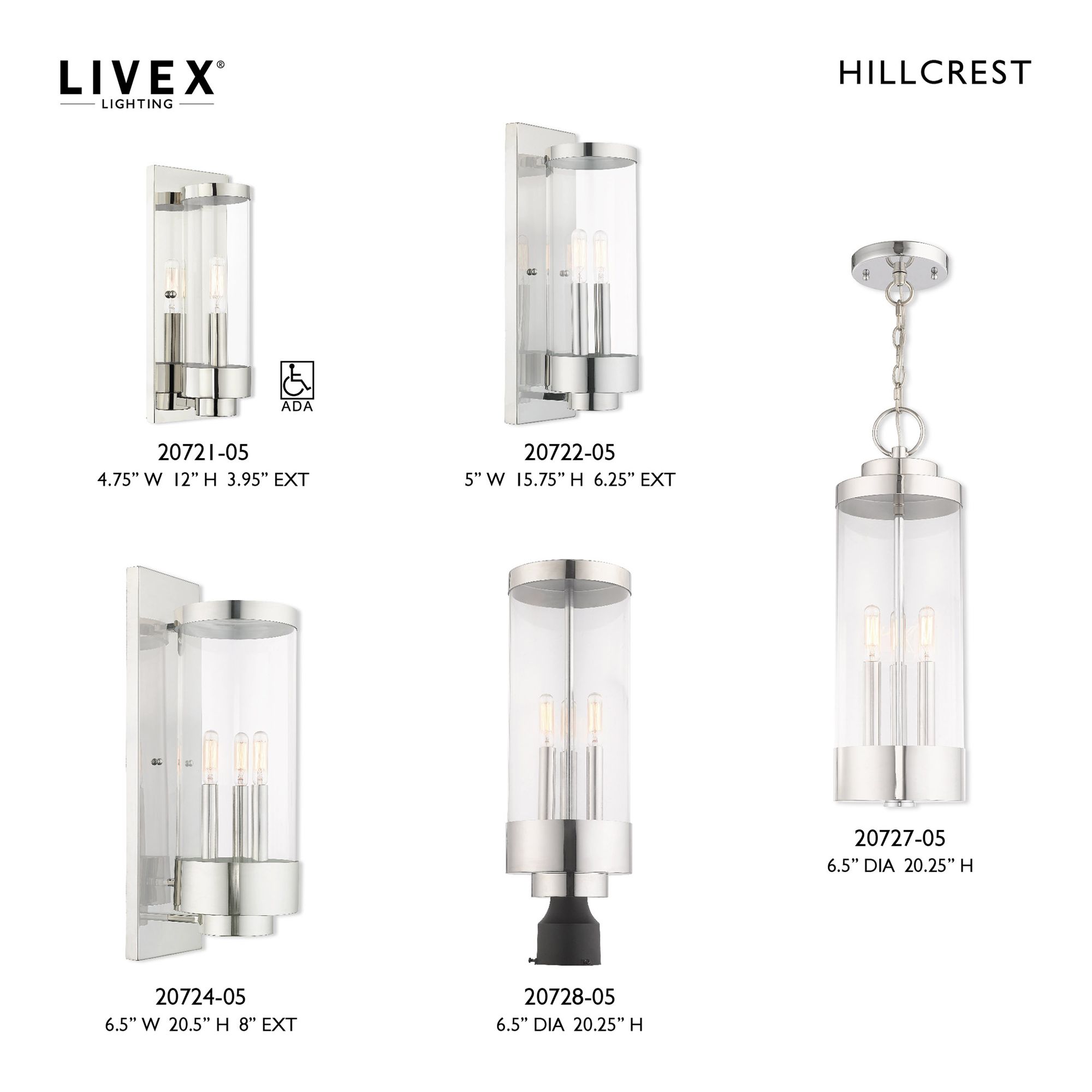 Hillcrest 1 Light Polished Chrome Outdoor ADA Wall Lantern