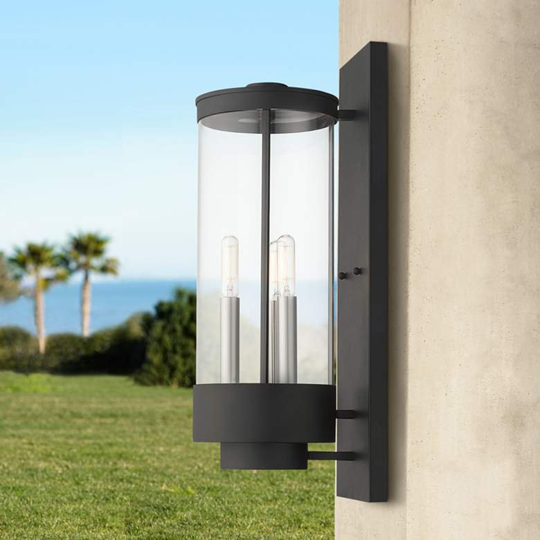 Image 1 Hillcrest 20 1/2"H Black 3-Light Lantern Outdoor Wall Light