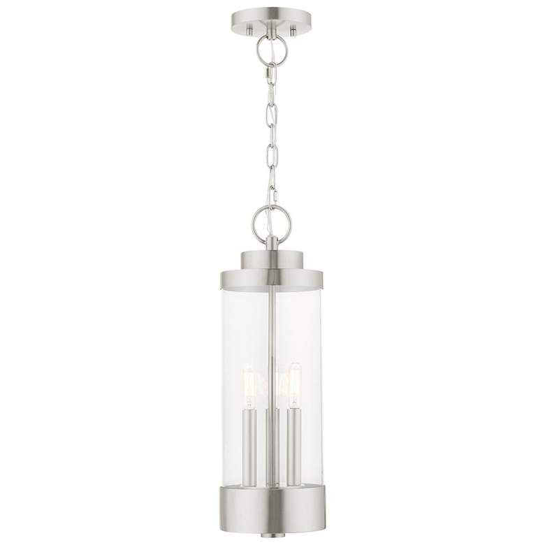 Image 1 Hillcrest 3 Light Brushed Nickel Outdoor Pendant Lantern