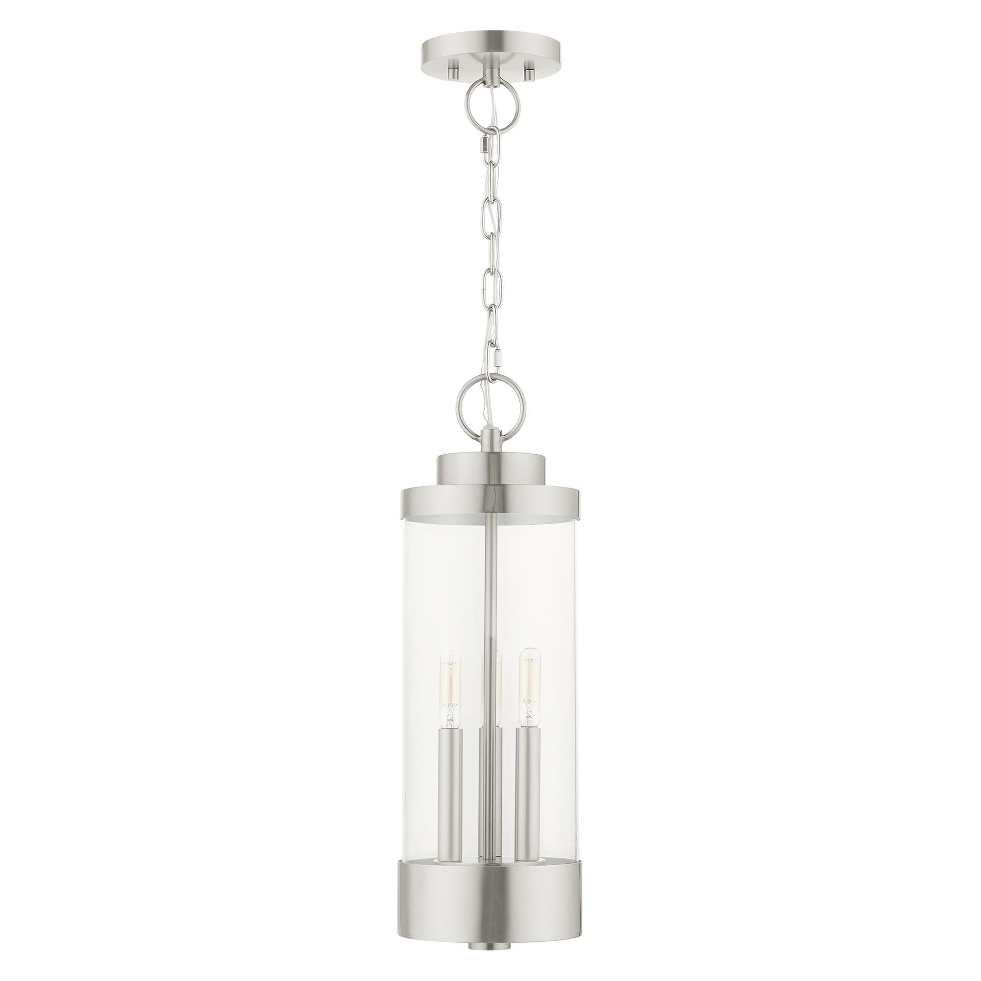 Image 4 Hillcrest 3 Light Brushed Nickel Outdoor Pendant Lantern more views