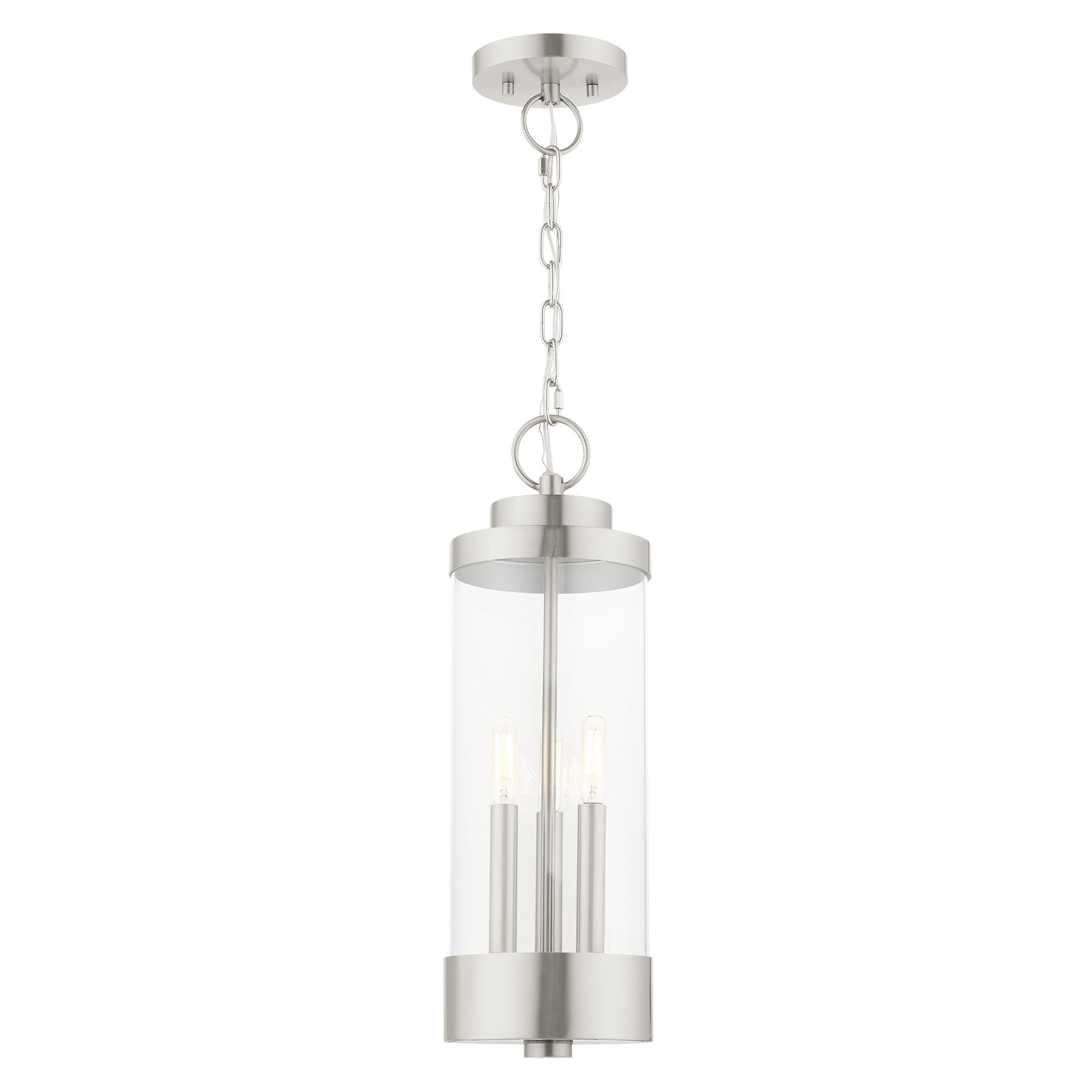 Image 5 Hillcrest 3 Light Brushed Nickel Outdoor Pendant Lantern more views