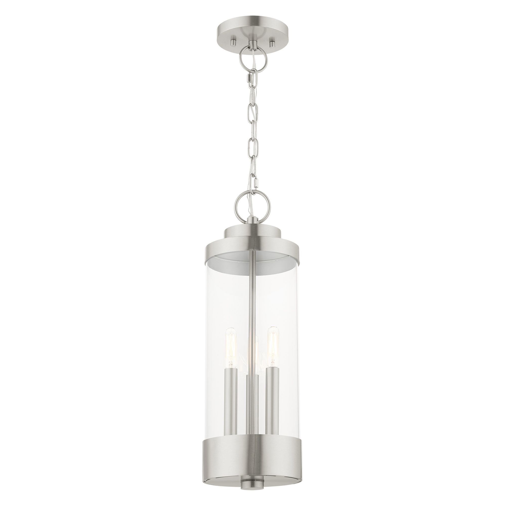 Image 6 Hillcrest 3 Light Brushed Nickel Outdoor Pendant Lantern more views