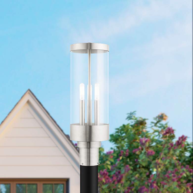 Image 1 Hillcrest 3 Light Brushed Nickel Outdoor Post Top Lantern