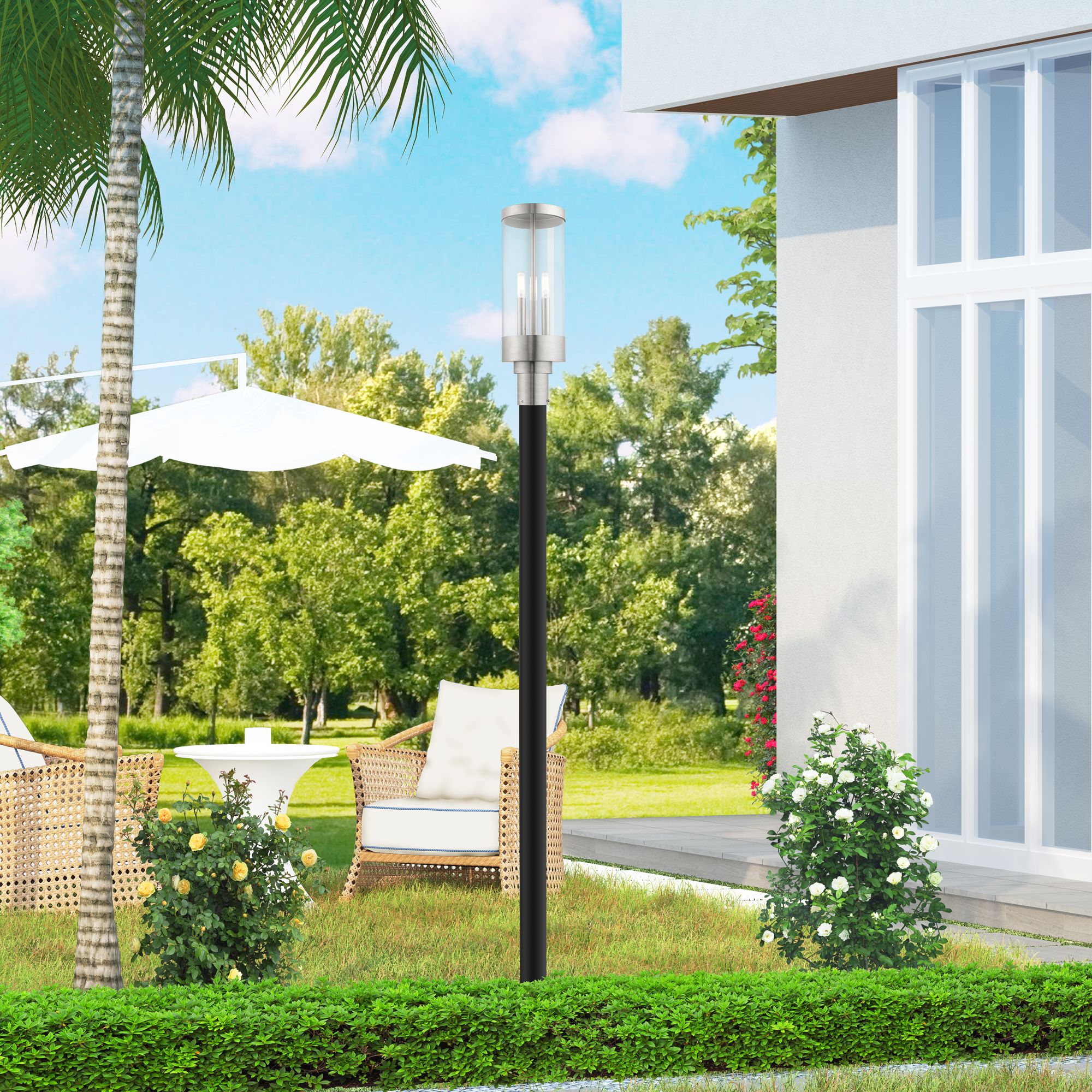 Hillcrest 3 Light Brushed Nickel Outdoor Post Top Lantern