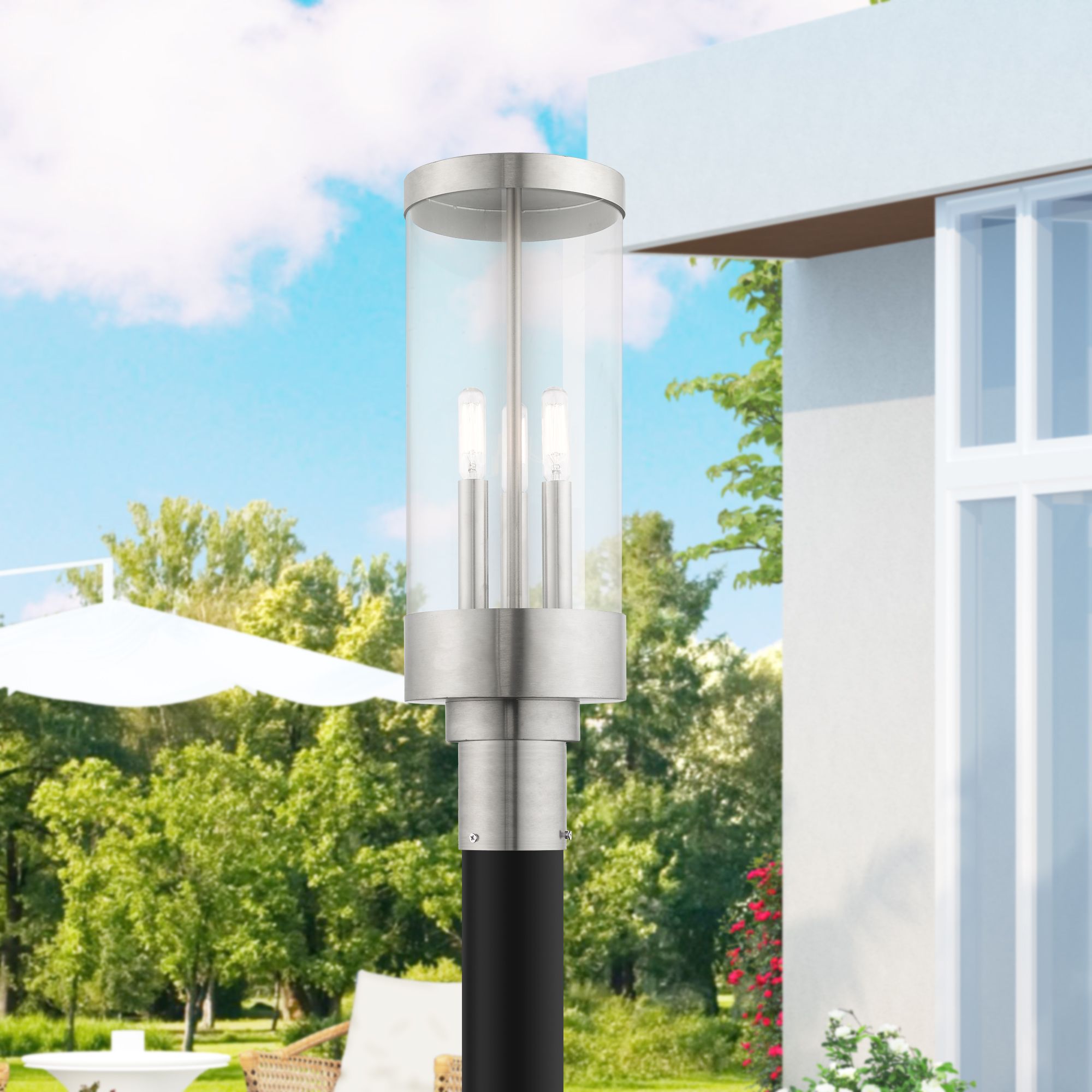 Hillcrest 3 Light Brushed Nickel Outdoor Post Top Lantern