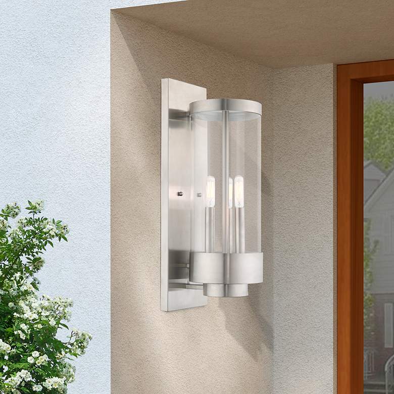 Image 1 Hillcrest 3 Light Brushed Nickel Outdoor Wall Lantern