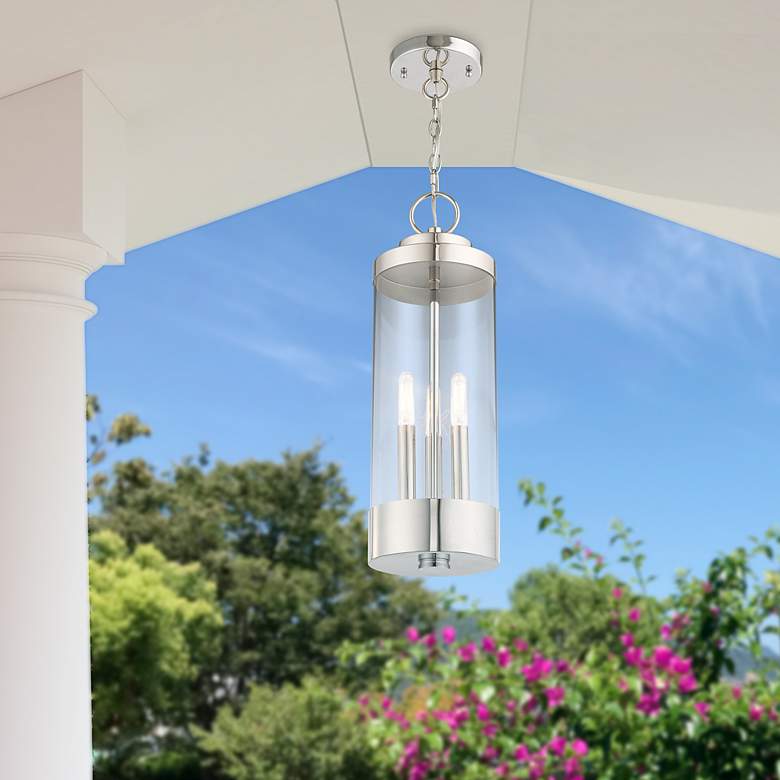 Image 1 Hillcrest 3 Light Polished Chrome Outdoor Pendant Lantern