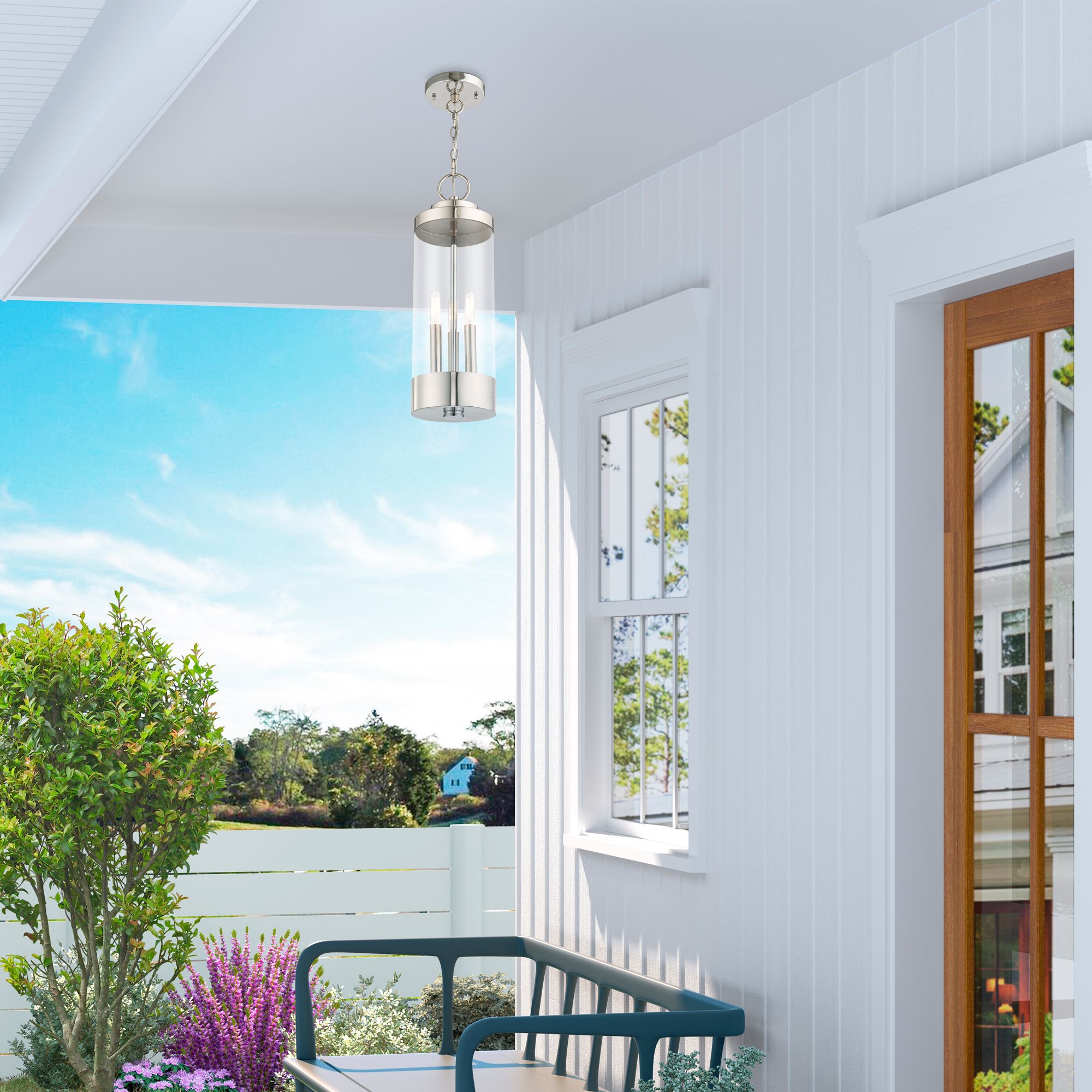 Hillcrest 3 Light Polished Chrome Outdoor Pendant Lantern