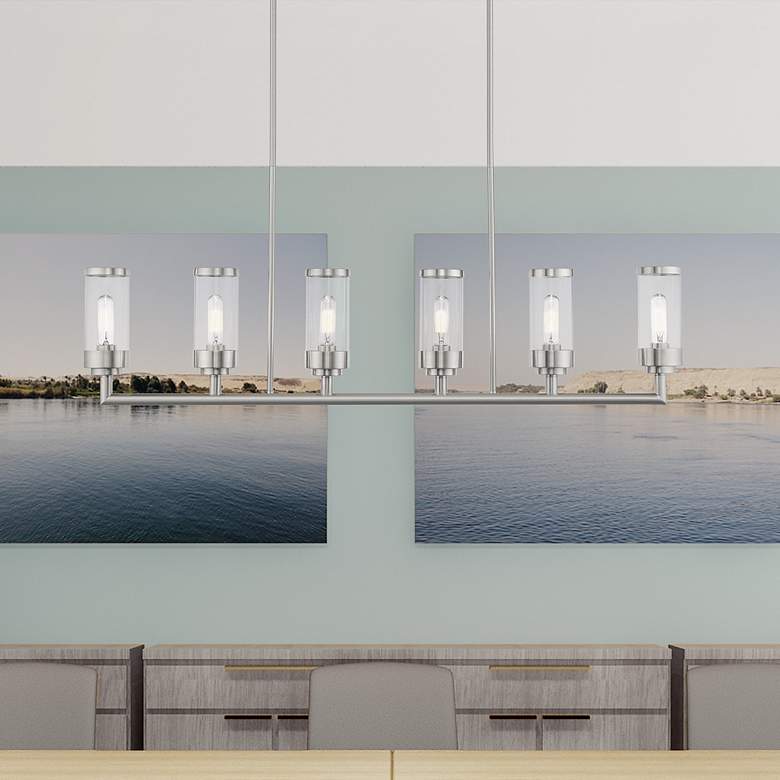 Image 1 Hillcrest 6 Light Brushed Nickel Linear Chandelier