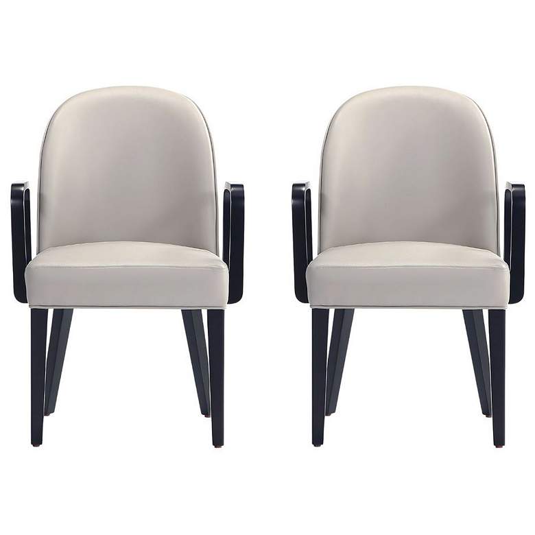 Image 1 Hillman Modern Leatherette and Velvet Dining ArmChair in Light Grey-Set of2