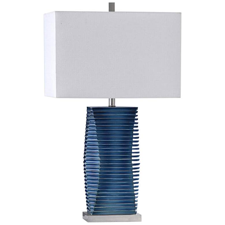 Image 2 Hillsdale Blue Horizontal Lines Molded Table Lamp