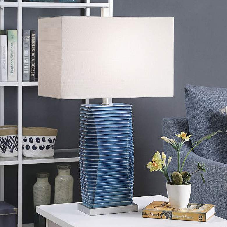 Image 1 Hillsdale Blue Horizontal Lines Molded Table Lamp