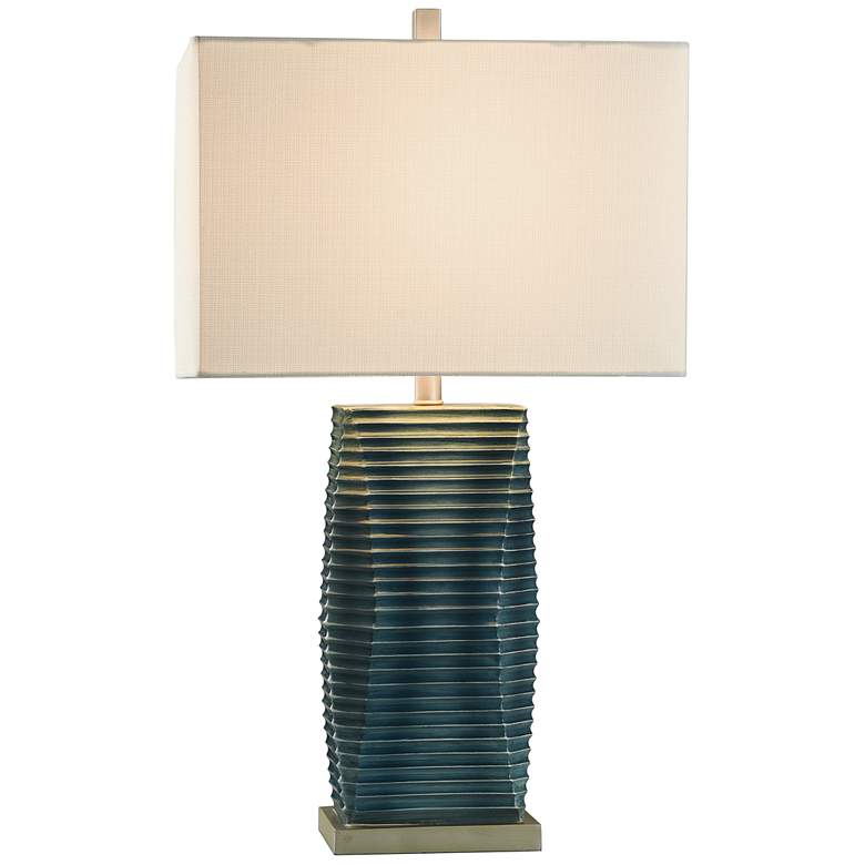 Image 7 Hillsdale Blue Horizontal Lines Molded Table Lamp more views