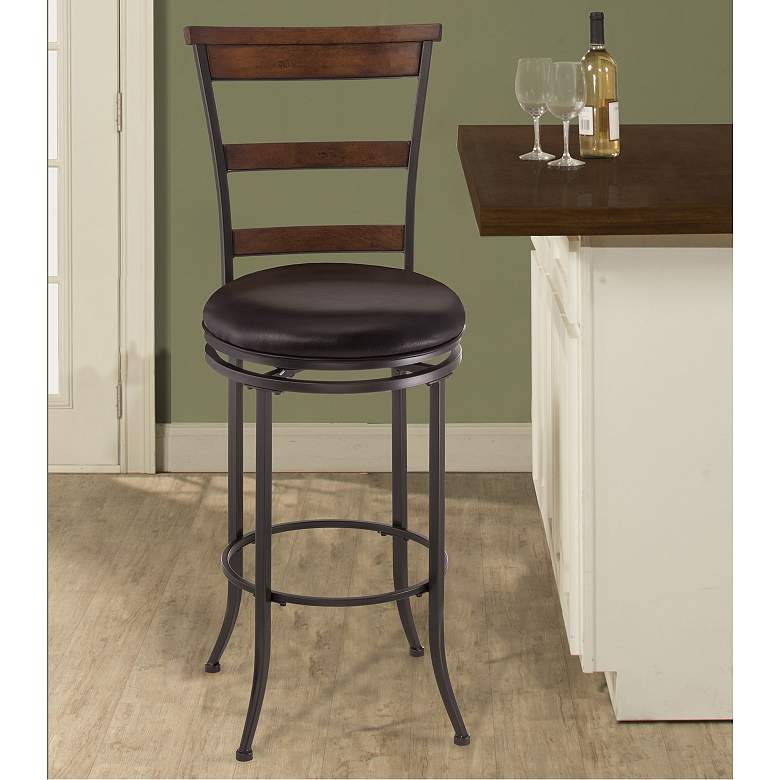 Image 1 Hillsdale Cameron Tall Ladder-Back 30" Brown Bar Stool