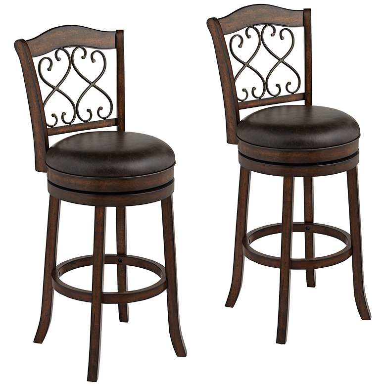 Image 1 Hillsdale Newton 30" Brown Faux Leather Swivel Bar Stools Set of 2
