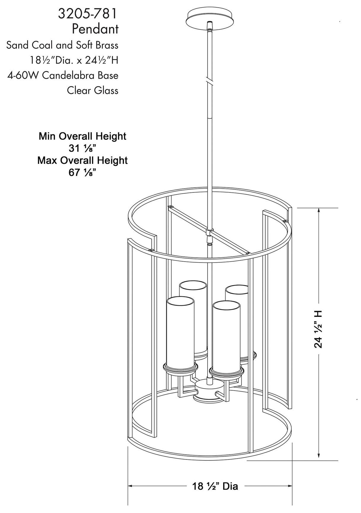 Hillstone 18 1/2" Wide Sand Coal 4-Light Pendant