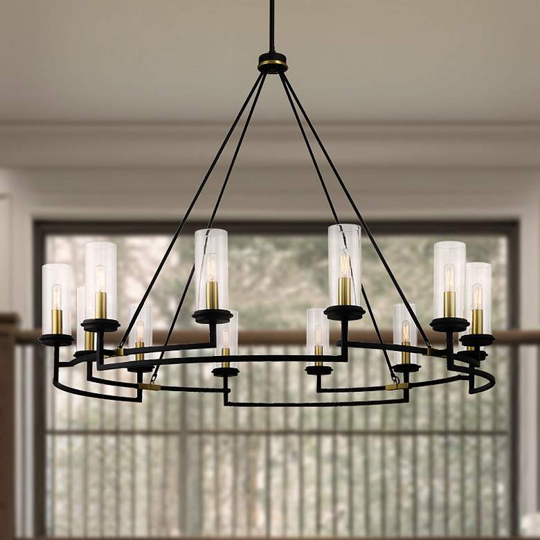 Image 1 Hillstone 50 1/4"W Sand Coal and Brass 12-Light Chandelier