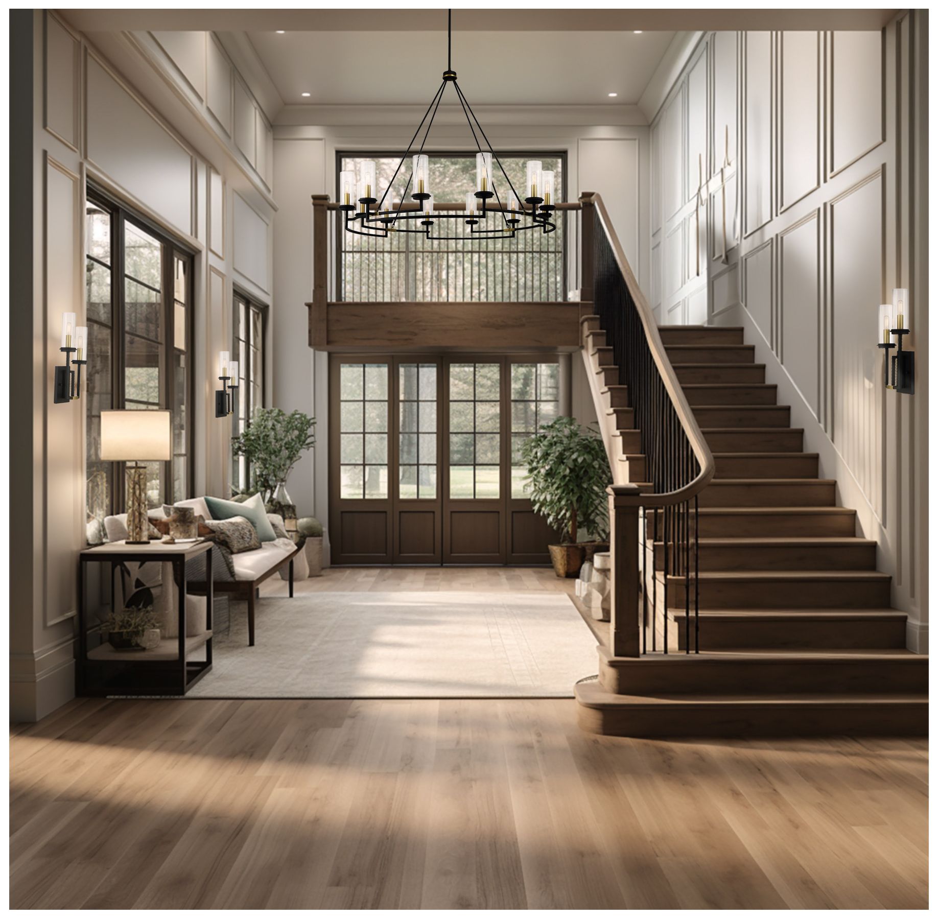 Hillstone 50 1/4"W Sand Coal and Brass 12-Light Chandelier