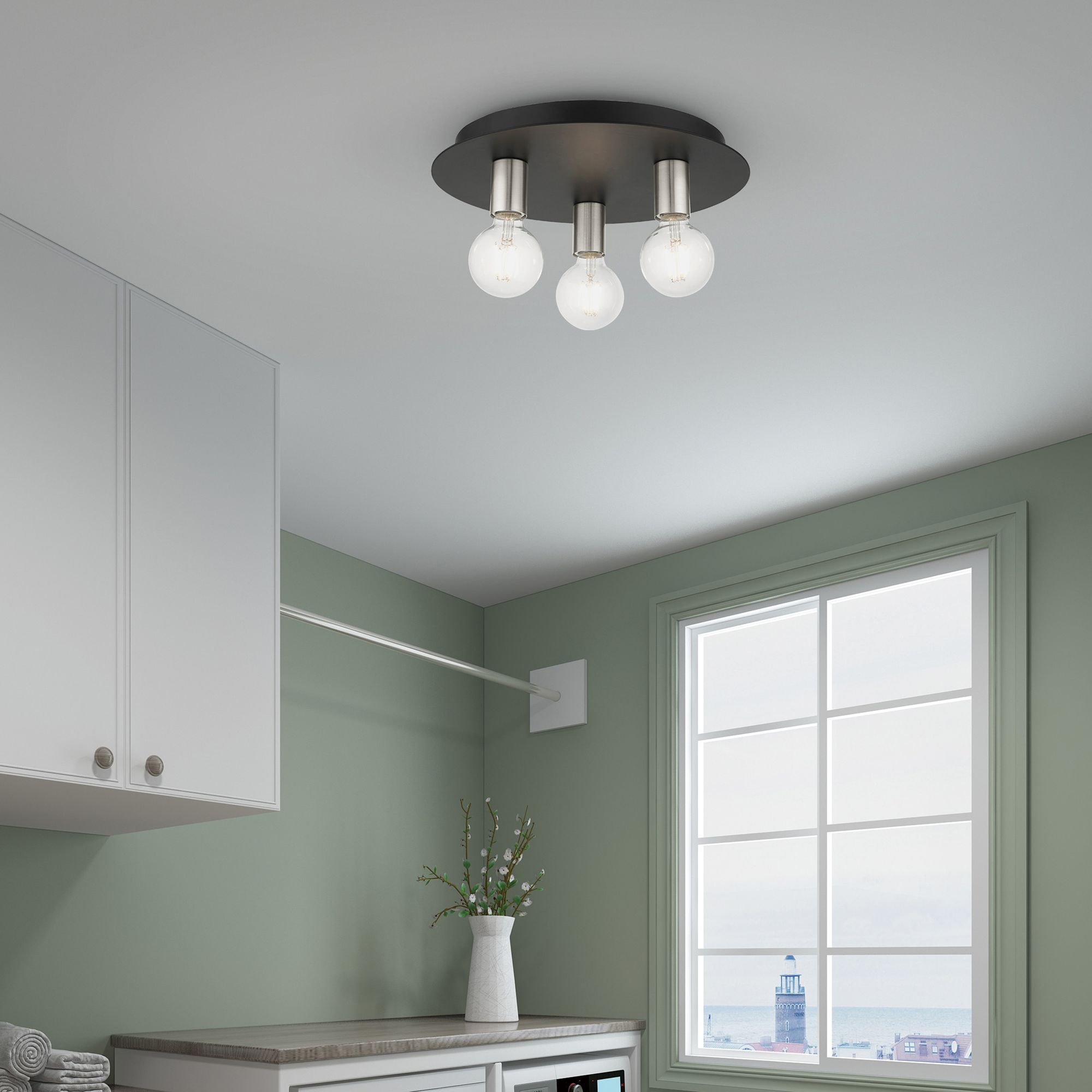 Hillview 3 Light Black Flush Mount