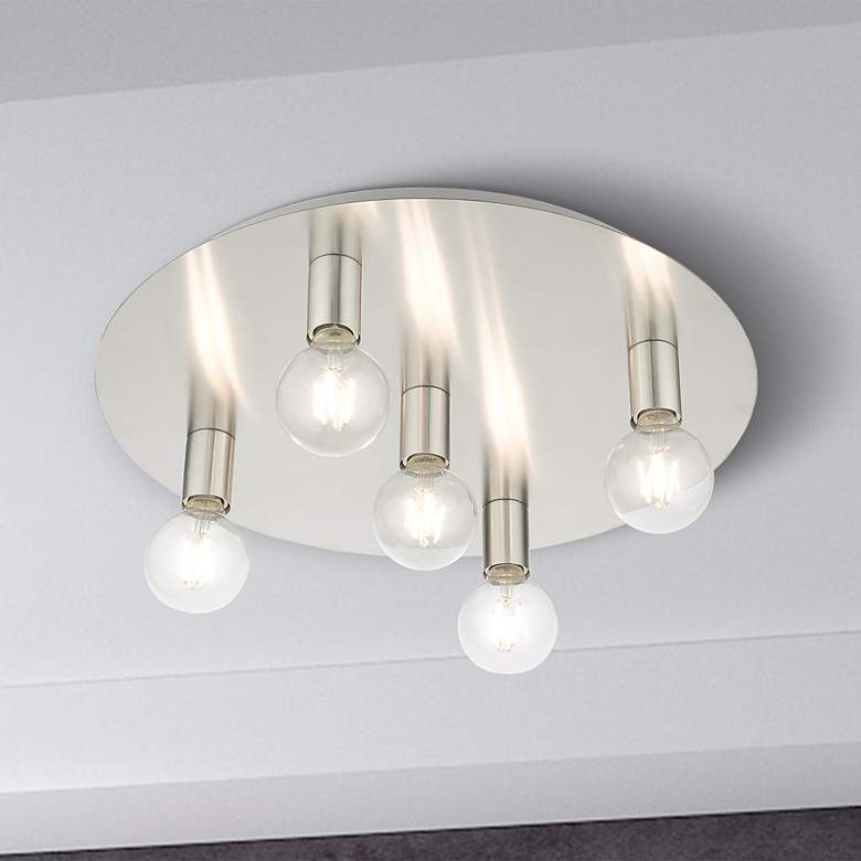 Image 1 Hillview 5 Light Brushed Nickel Flush Mount