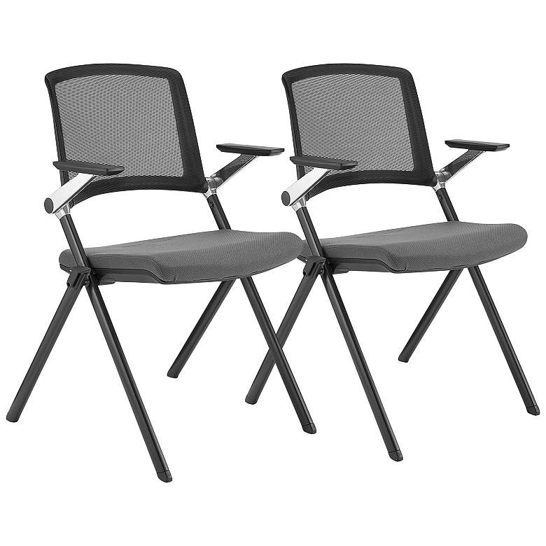 Image 1 Hilma Gray Foldable Stacking Visitor Chairs Set of 2