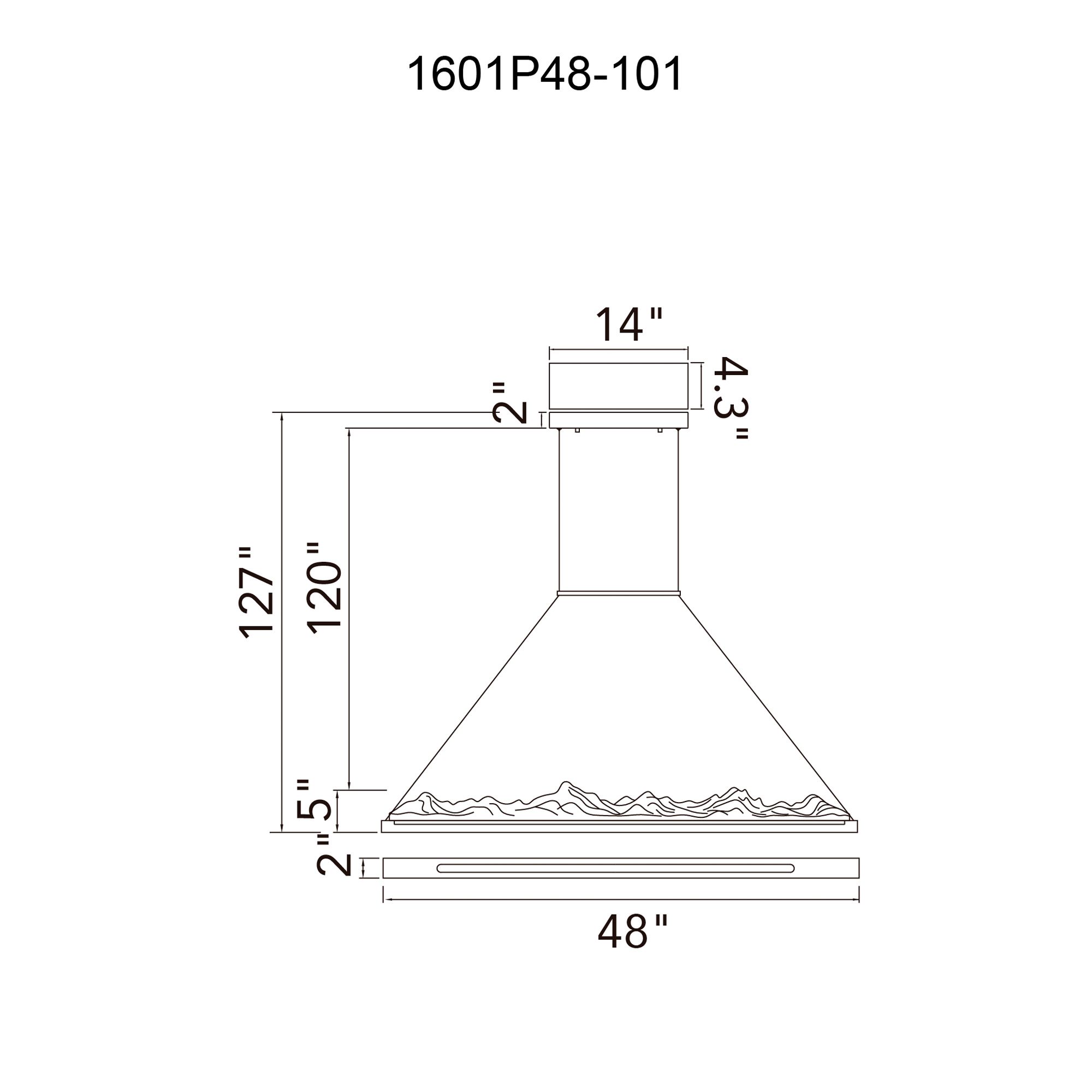 Himalayas Integrated LED 48in Black Chandelier with Handcrafted Glass