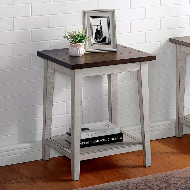 Image 1 Himian 19 3/4" Wide Brown Antique White Wood End Table