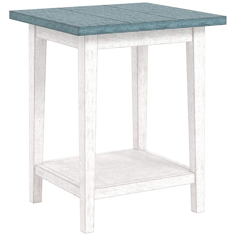 Image 2 Himian 19 3/4"W Light Green Antique White Wood End Table