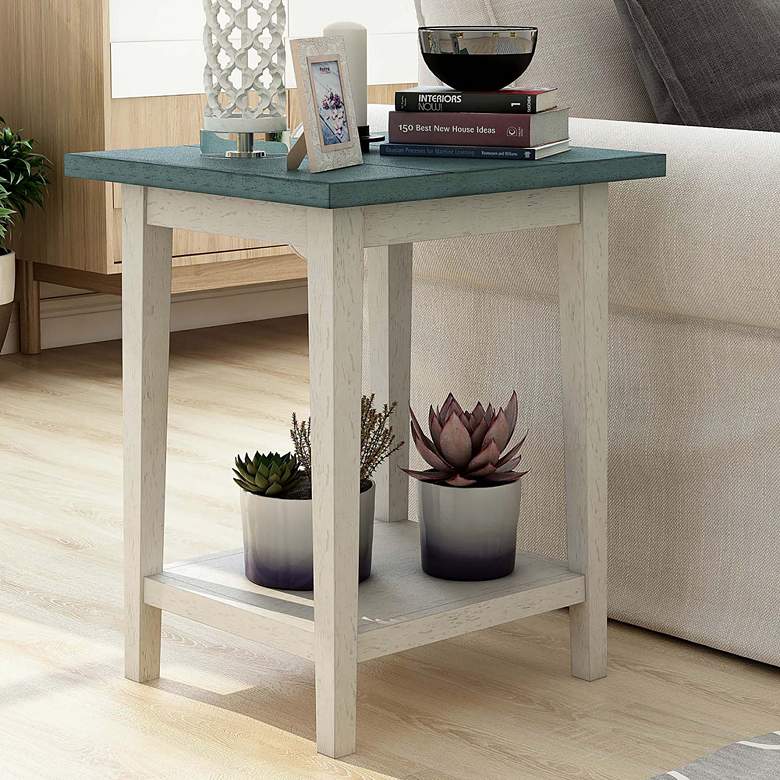 Himian 19 3/4&quot;W Light Green Antique White Wood End Table 